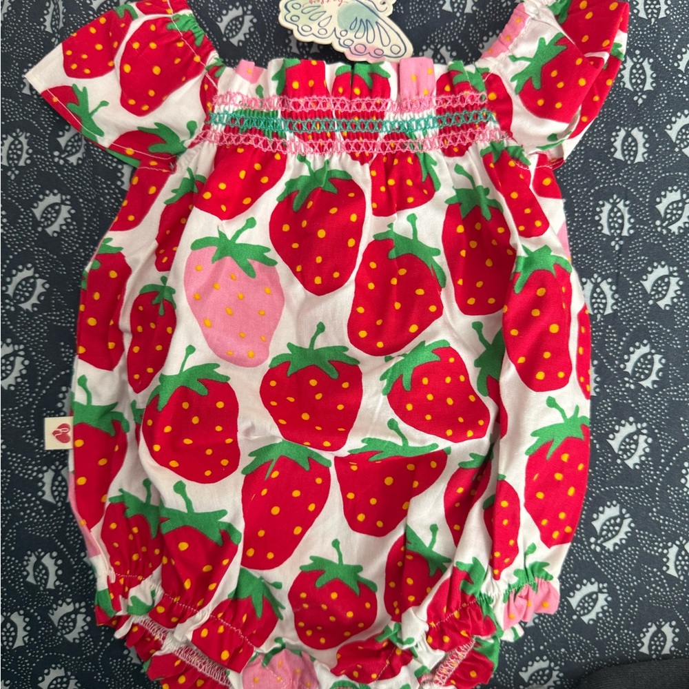 Hatley Red, Pink & Green Strawberry Print Baby One-Piece Bodysuit